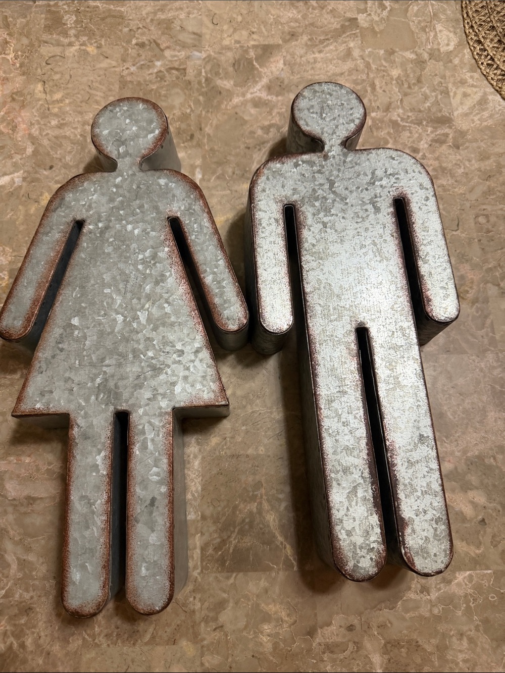 Bathroom Rustic Galvanized Metal Man & Woman Figurine Set - Grey